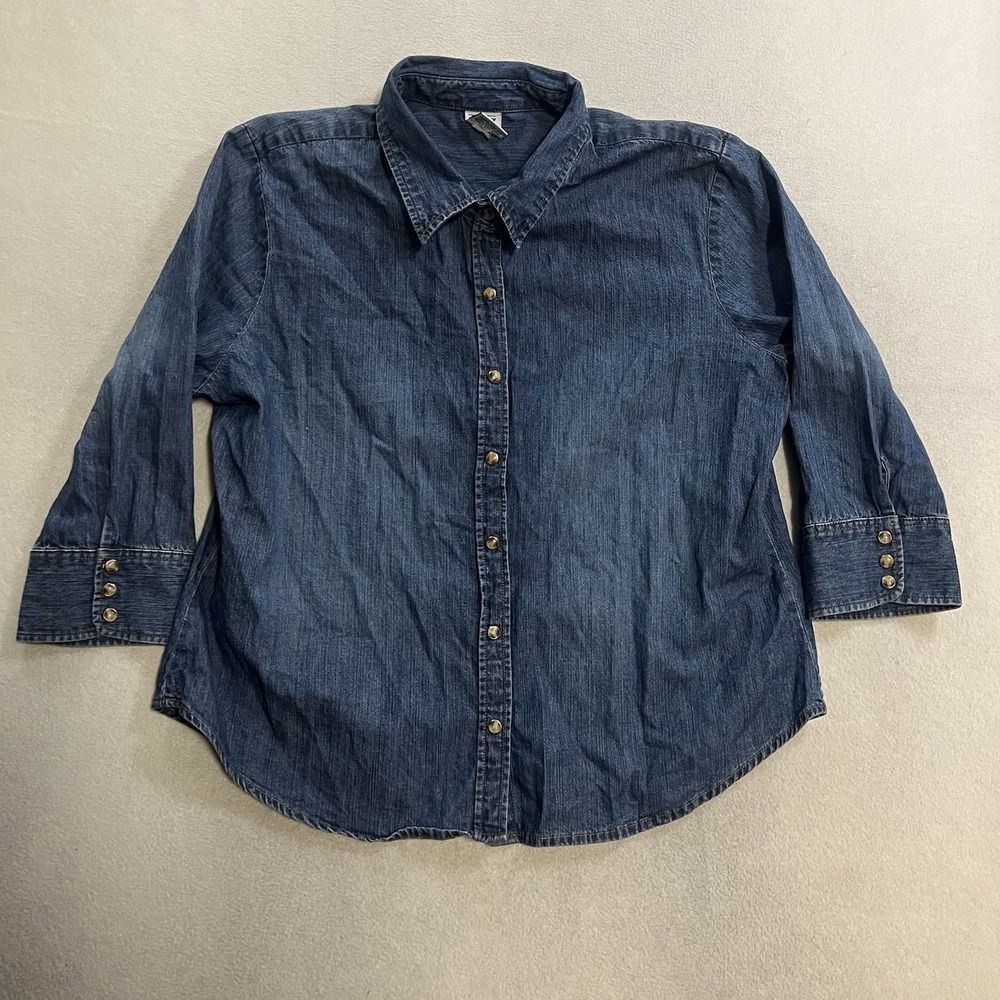 Vintage Old Navy Y2K Denim Western Pearl Snap Shirt Women's Size XXL Top blouse